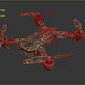 Camouflage Drone With Four Propellers And Metallic Structure On Black Background 3d model