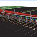 Large Highway Toll Plaza With Multiple Lanes Red Roof And Queued Vehicles