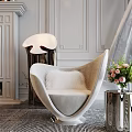Modern Leisure Chair With Plush Cushion And Elegant Lamp In Luxury Interior