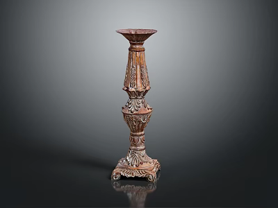 Traditional Wooden Furniture Candle Holder With Carved Multi Tiered Base And Ornate Design 3d model