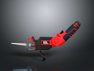 STANLEY Black Red Reciprocating Saw as Industrial Equipment with Ergonomic Handle and Serrated Blade 3d model