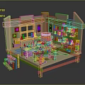 Colorful Cartoon Kitchen Interior With Cauldron Shelves Potted Plants And Wooden Table