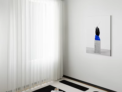 White Sheer Curtains For Window In Modern Room With Bright Light And Artwork 3d model