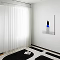 White Sheer Curtains For Window In Modern Room With Bright Light And Artwork