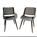 Modern Gray Fabric Dining Chairs With Wooden Frame And Armrests For Home Dining Room
