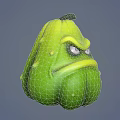 Green Vegetable Pumpkin Shaped With Angry Face Expression And Bumpy Surface