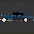Blue Vintage Classic Car With Emblem Round Headlights And Silver Wheels