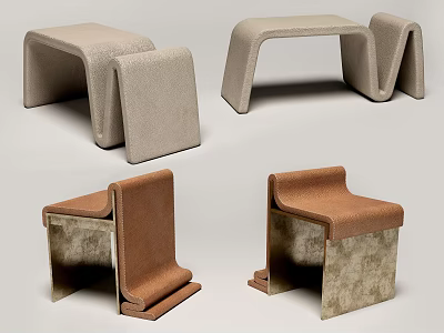 Modern Contemporary Stools With Curved And Geometric Designs In Beige And Brown Colors 3d model