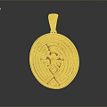 Golden Circular Pendant Featuring Intricate Maze Pattern Symbol Design And Reflective Surface 3d model