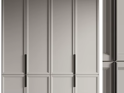 Modern Minimalist Gray Wardrobe With Paneled Doors And Sleek Black Metal Handles 3d model