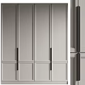 Modern Minimalist Gray Wardrobe With Paneled Doors And Sleek Black Metal Handles