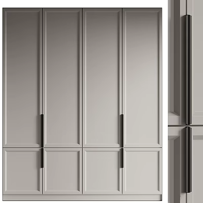 Modern Minimalist Gray Wardrobe With Paneled Doors And Sleek Black Metal Handles 3d model