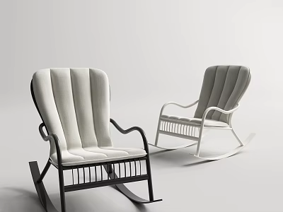 White And Grey Rocking Chairs With Striped Backrest Black Armrests And Rocking Base 3d model