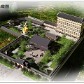 Pudu Temple Ancient Architecture Aerial View Traditional Courtyard Layout Golden Pagoda And Greenery