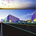 Modern Office Building Exterior With Glass Curtain Wall And Landscaped Plaza