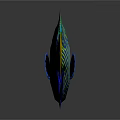 Colorful Striped Angelfish With Green Blue Body And Yellow Tail On Dark Background
