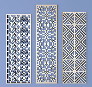 Chinese-style openwork window pane lattice openwork carved flower 3d model