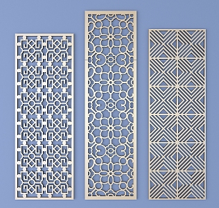 Chinese-style openwork window pane lattice openwork carved flower 3d model