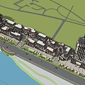 Classic European Commercial Street With Row Buildings And Waterfront View
