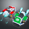Colorful Toy Cars In Red White Green With Rocket Thrusters Gold Wheels And L Logo