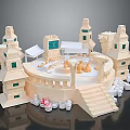 Playful Cartoon Castle Scene With Round Platform Towers Stairs And Small Decor Items