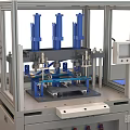 Industrial Equipment With Metal Frames Blue Components And Automated Production Line
