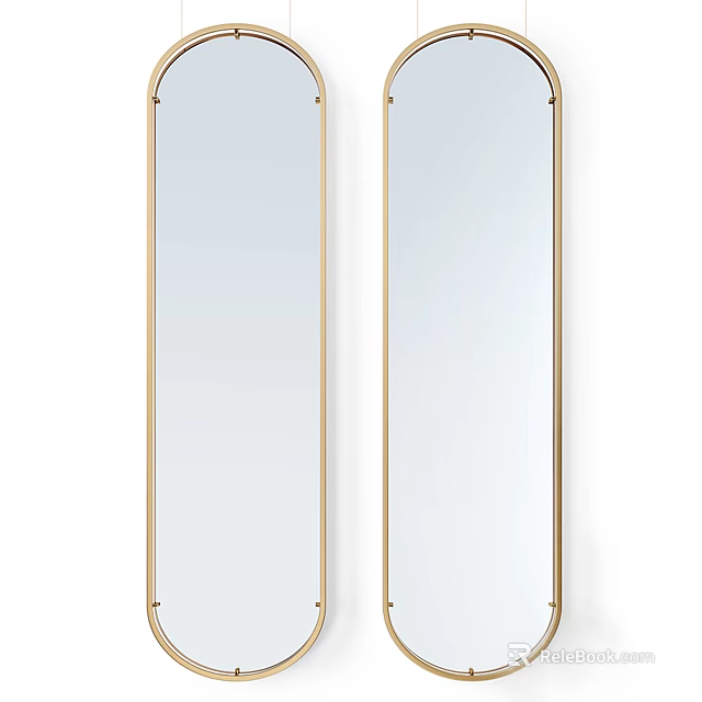 Contemporary Gold Frame Full Length Mirrors In Three Panel Design For Home 3d model