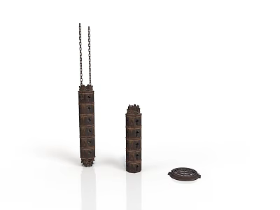 Decorative Brown Wooden Miniature Tower Models With Circular Base And Intricate Design 3d model