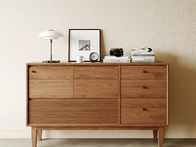 Wooden Entryway Console Cabinet With Drawer Storage Table Lamp Photo Frame And Books 3d model