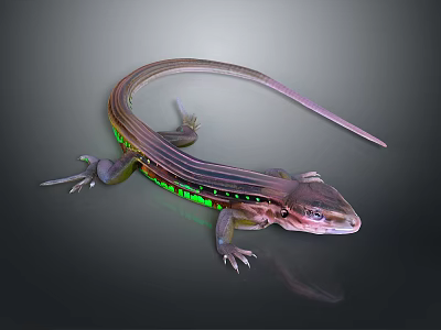 Colorful Striped Lizard With Green And Pink Hues On Gray Background 3d model