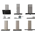Modern Kitchen Appliances Featuring Different Range Hoods And Stovetop Designs