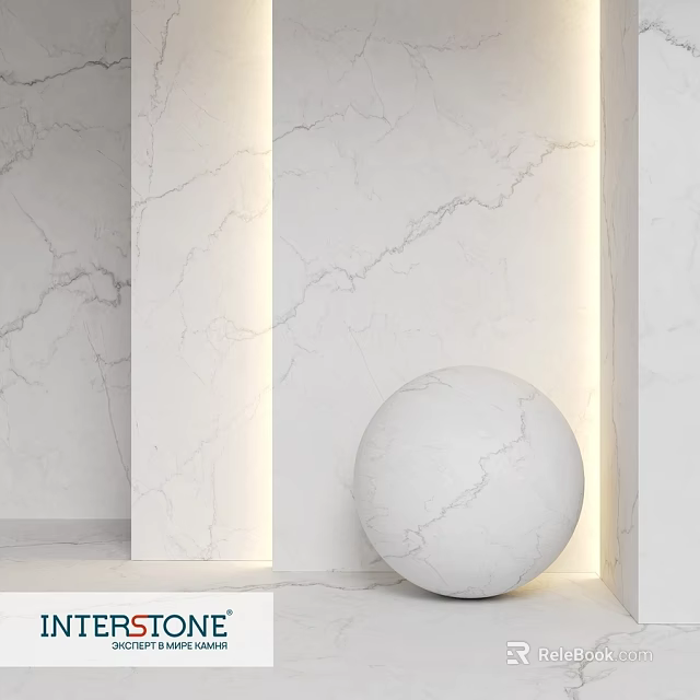 White Marble Sphere Component In Modern Interior With Textured Wall Design 3d model 