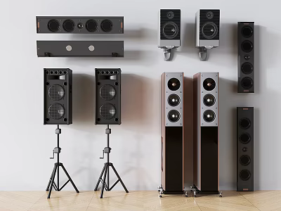 Various Speaker Types Including Wall Mounted Floor Standing and Tripod Models 3d model