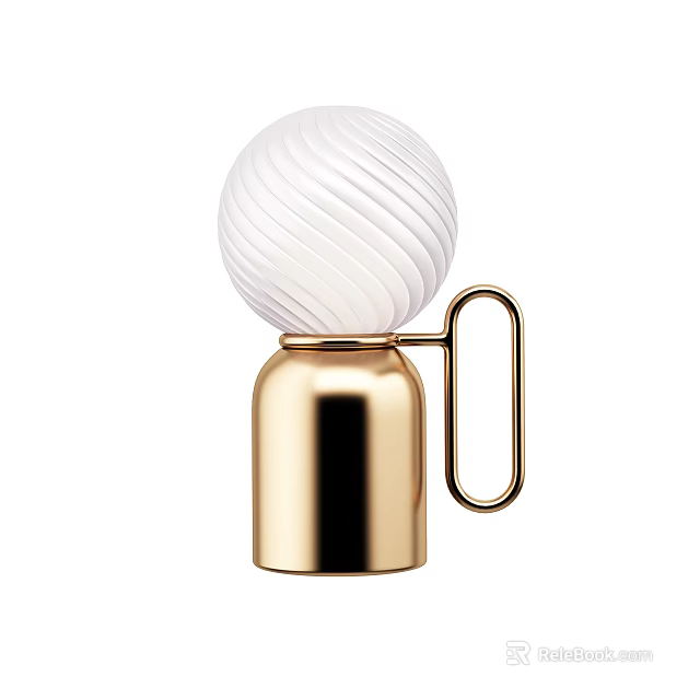 Modern Table Lamp With Gold Base White Spiral Patterned Lampshade And Gold Handle 3d model 