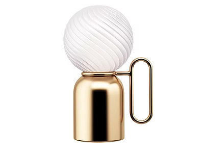 Modern Table Lamp With Gold Base White Spiral Patterned Lampshade And Gold Handle 3d model