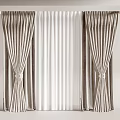Elegant Double Layer Beige Thick Curtains With White Sheer And Tiebacks 3d model