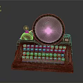 Vintage Typewriter As Daily Living Essential With Red Keys Wooden Body And Green Screen Design
