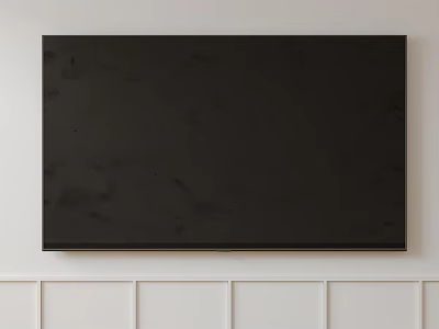 Modern Black Flat Screen Television Wall Mounted on White Wall with Wainscoting 3d model