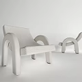 Modern Minimalist Light Colored Accent Chair With Matching Ottoman And Curved Arms
