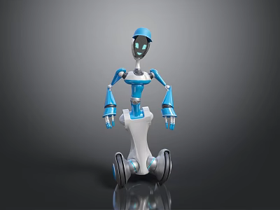 Blue Robot With Humanoid Design Mechanical Arms And Wheeled Base Modern Look 3d model