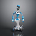 Blue Robot With Humanoid Design Mechanical Arms And Wheeled Base Modern Look
