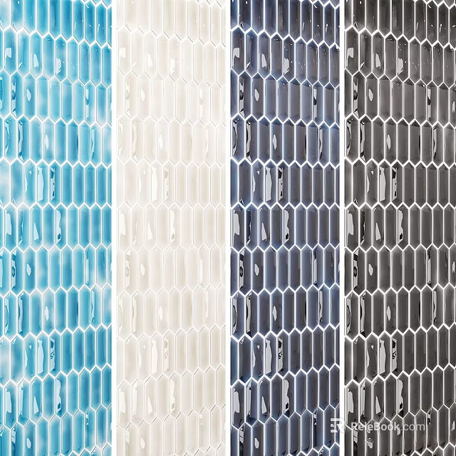 Modern Curtains With Honeycomb Texture In Blue White Navy And Gray Colors 3d model 