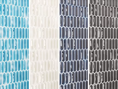 Modern Curtains With Honeycomb Texture In Blue White Navy And Gray Colors 3d model