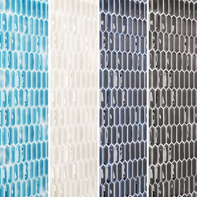 Modern Curtains With Honeycomb Texture In Blue White Navy And Gray Colors 3d model