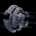 Cartoon Sci Fi Space Station Featuring Ring Structure Blue Lights Gray Design And Black Background 3d model