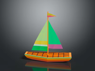 Colorful Toy Sailboat With Green Mast Multicolored Sail And Orange Hull 3d model