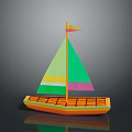 Colorful Toy Sailboat With Green Mast Multicolored Sail And Orange Hull