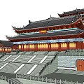 Ancient Chinese Architecture Main Gate With Curved Eaves Red Walls And Stone Lions