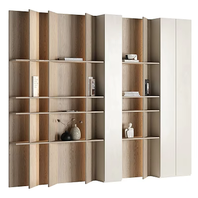 Modern Wooden Bookshelf Design With Open Shelves For Books And Decorative Items 3d model