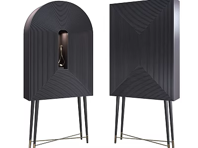 Modern Decorative Cabinet with Curved Top and Geometric Pattern Sturdy Metal Legs with Gold Details 3d model